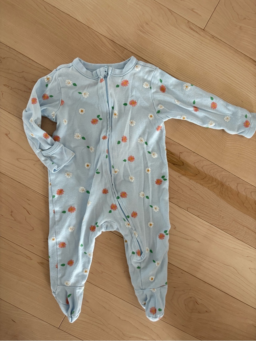 Old Navy Light Blue Floral Zip Footed Baby One-Piece